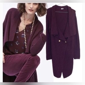 CABI Cardigan Sweater S Mulberry Ribbed Angora Blend Lagenlook Maroon Red Duster